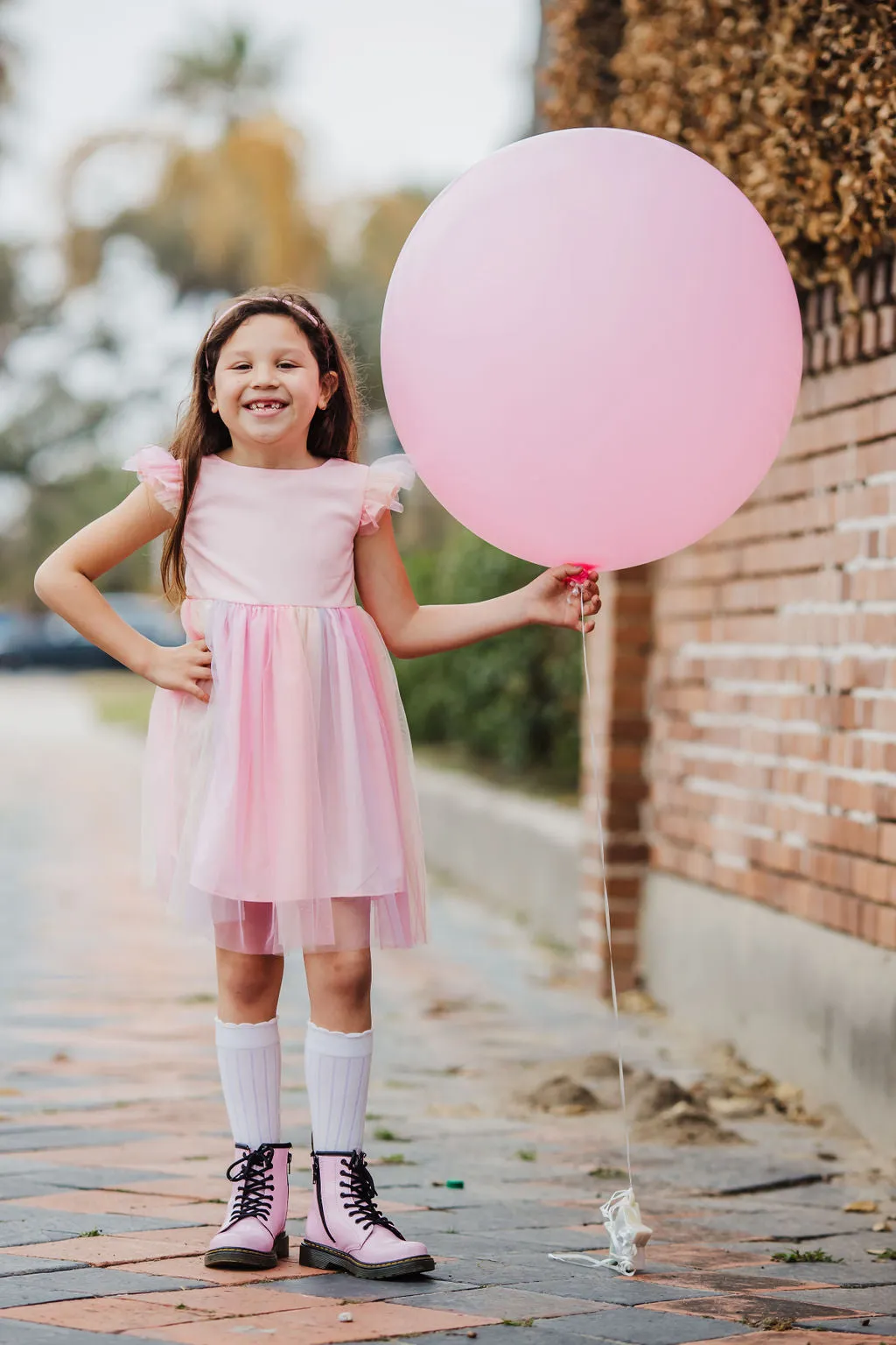 Little Girl's Pink Ombre Flutter Sleeve Tulle Dress