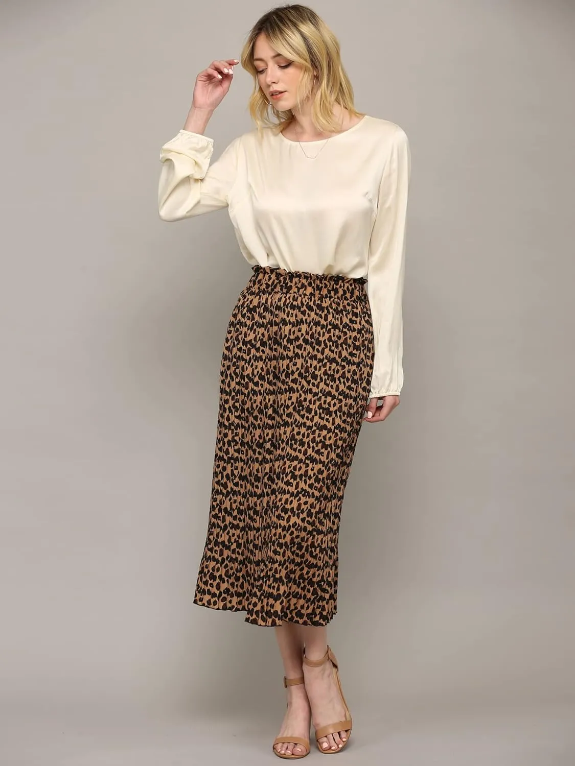 Lock and Love Womens High Waist Polka Dot Pleated Midi Swing Skirt with Pockets