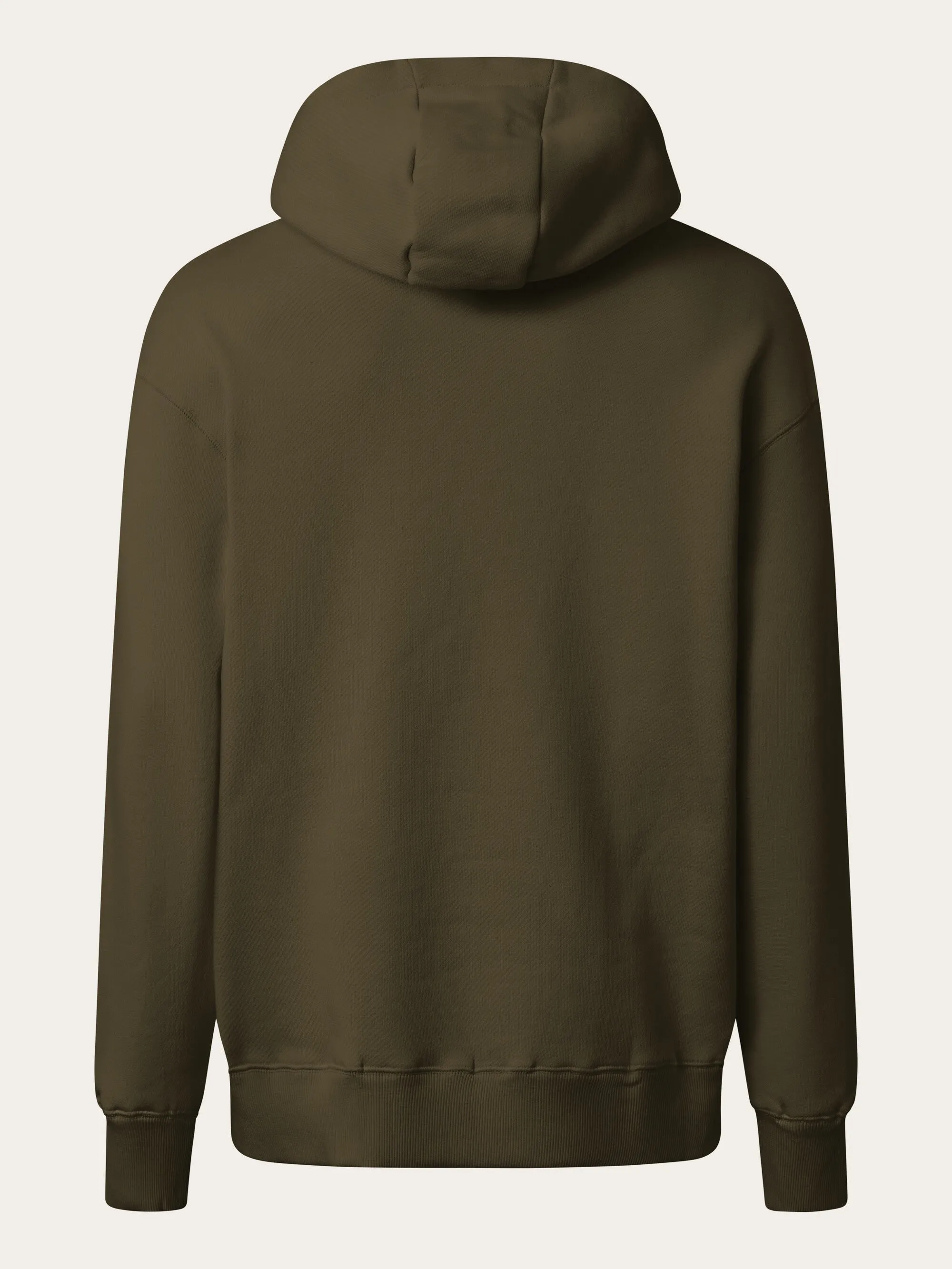 Loose fit hood kangaroo pocket sweat with embroidery at chest - Dark Olive