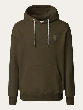 Loose fit hood kangaroo pocket sweat with embroidery at chest - Dark Olive