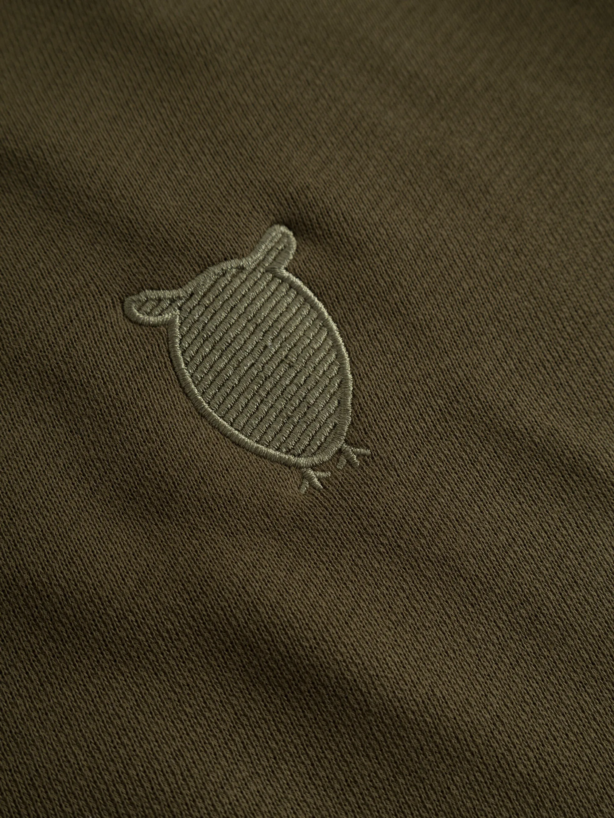 Loose fit hood kangaroo pocket sweat with embroidery at chest - Dark Olive