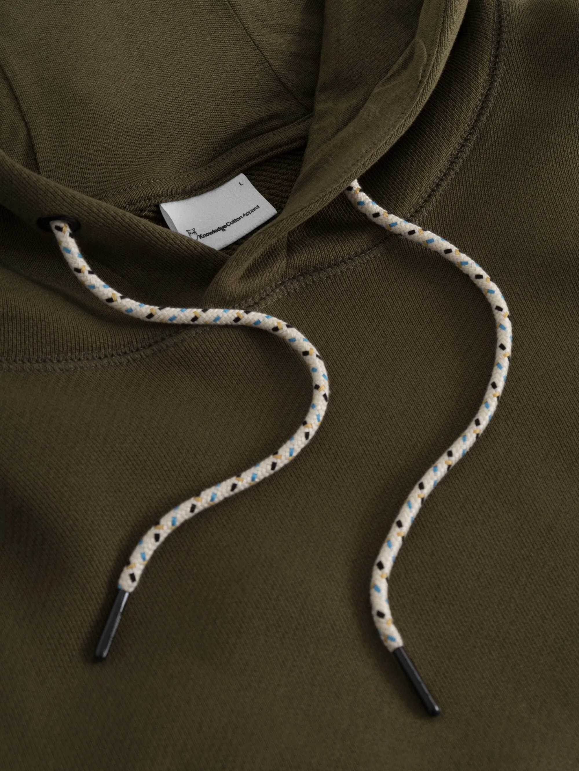 Loose fit hood kangaroo pocket sweat with embroidery at chest - Dark Olive