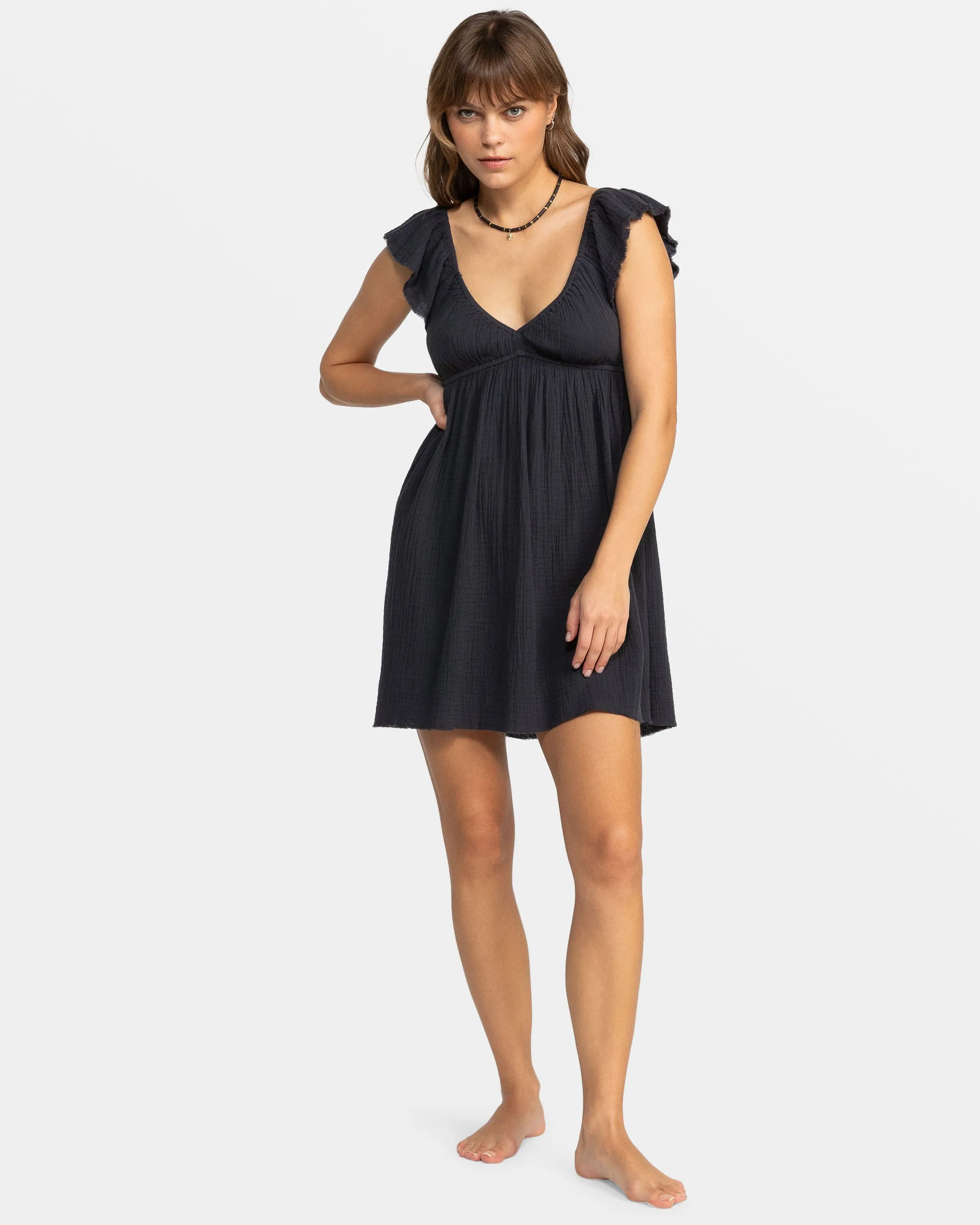 Luna Flutter Sleeves Mini Dress - Phantom