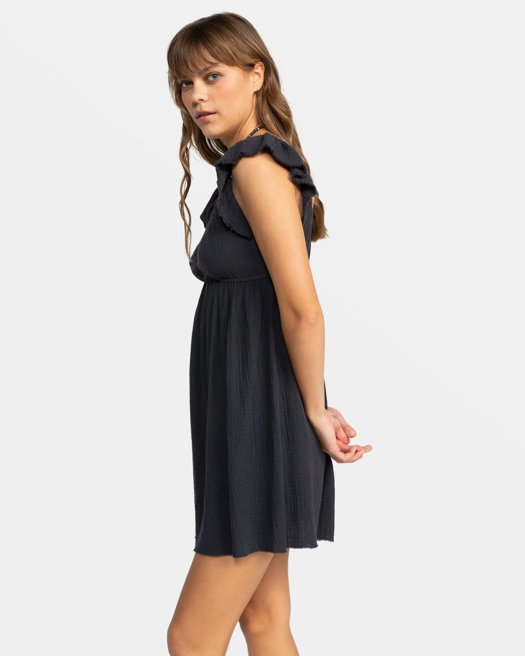 Luna Flutter Sleeves Mini Dress - Phantom