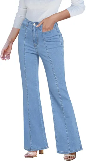 luvamia Flare Jeans for Women High Waisted Wide Leg Trendy Seamed Front Stretchy Denim Jean Pants Pockets Trouser Jeans