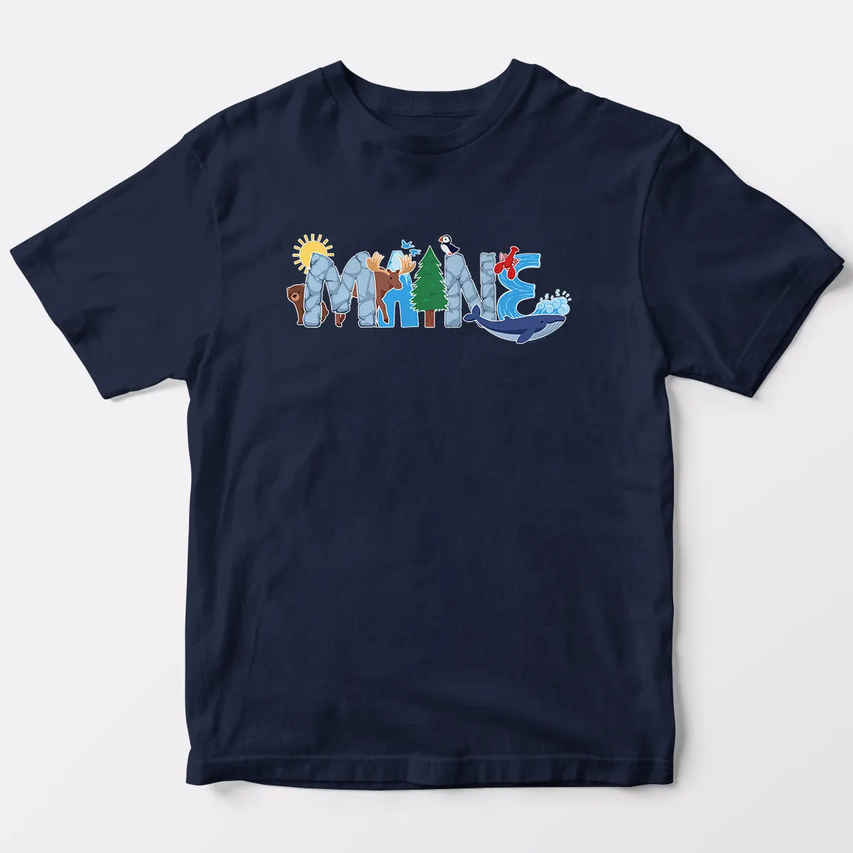 Maine Whimsical Animals T-Shirt, 100% Cotton, Youth Unisex XS-XL Tshirts Souvenir T-Shirts
