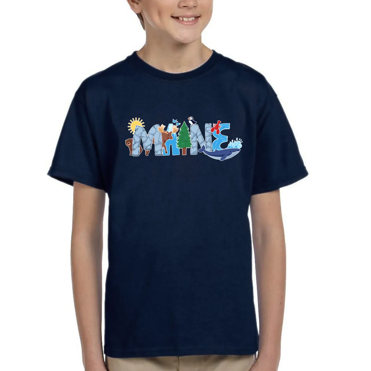 Maine Whimsical Animals T-Shirt, 100% Cotton, Youth Unisex XS-XL Tshirts Souvenir T-Shirts