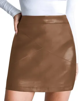MANGOPOP Women Basic High Waisted Mini Short Pencil Bodycon Faux Leather Skirt
