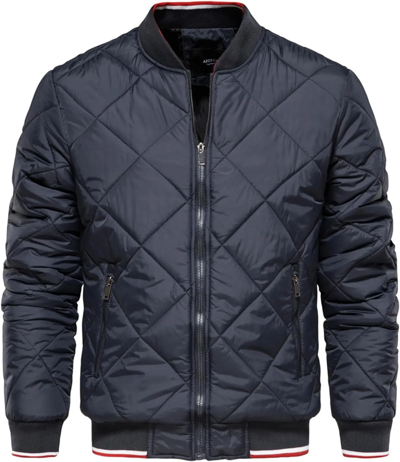Mens Bomber Jackets Diamond Quilted Fall Winter Puffer Jacket Rib Varsity Lightweight Padded Coats for Men