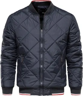 Mens Bomber Jackets Diamond Quilted Fall Winter Puffer Jacket Rib Varsity Lightweight Padded Coats for Men