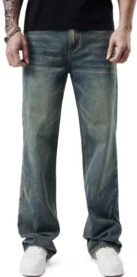 Men's Classic Jeans Relaxed Fit Jeans - Straight Leg Stretch Denim Pants with Comfort Flex Waist