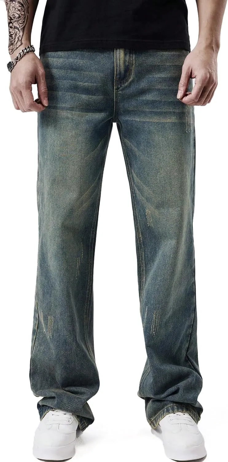 Men's Classic Jeans Relaxed Fit Jeans - Straight Leg Stretch Denim Pants with Comfort Flex Waist