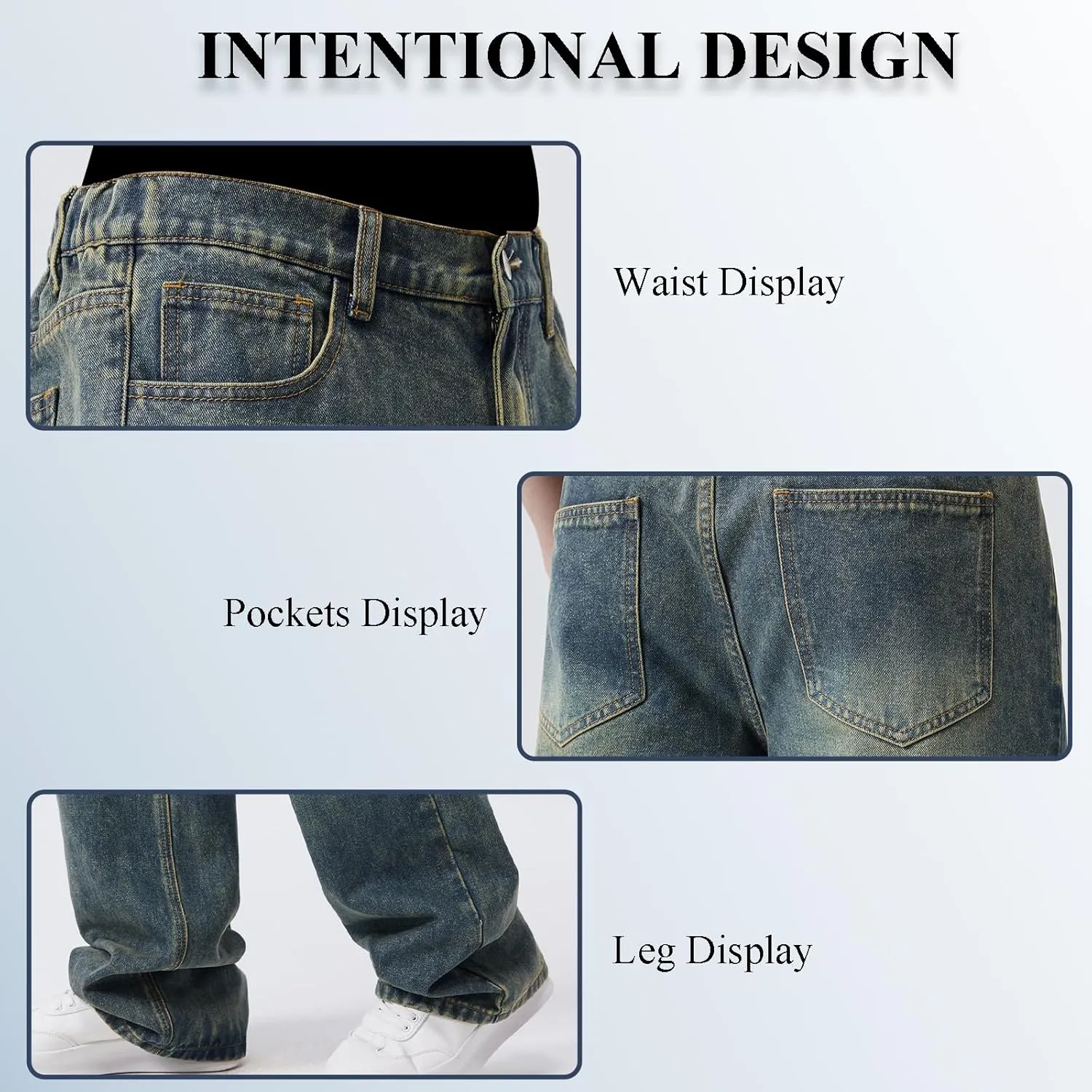 Men's Classic Jeans Relaxed Fit Jeans - Straight Leg Stretch Denim Pants with Comfort Flex Waist