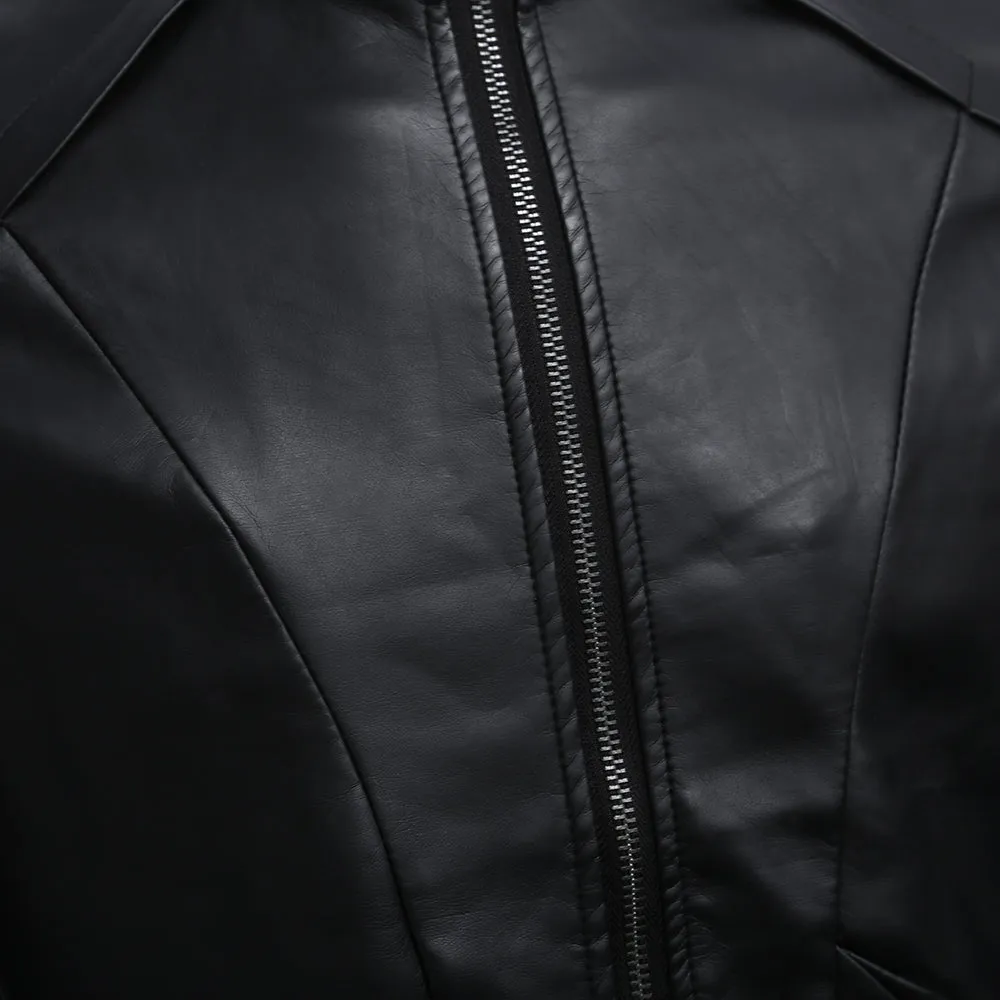 Men's Slim Fit Stylish Stand Collar Zipper Design Warm Leather Coat