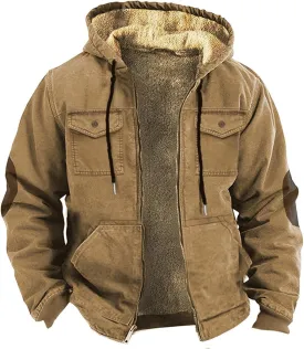 Mens Winter Coats Warm Jacket with Hood Pocket Western Cowboy 3D Printed Hooded Puffy Hooded Insulated Thicken