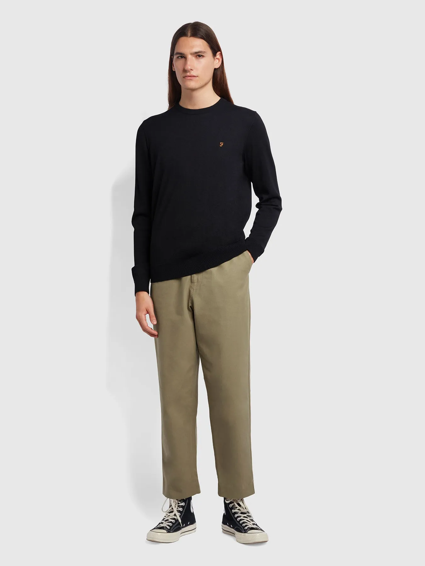 Mullen Merino Wool Crew Neck Sweater In Black