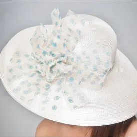 NA1028-Cream straw church hat with polka dot design