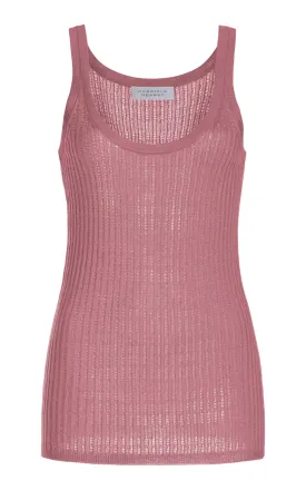 Nevin Pointelle Knit Tank Top in Rose Quartz Cashmere Silk