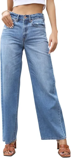 OFLUCK Women's Wide Leg Jeans High Waisted Stretchy Jeans Straight Leg Loose Fit Denim Pants