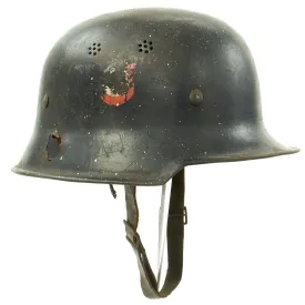 Original German WWII Battle Damaged M34 Square Dip NSDAP Civic Police Steel Helmet