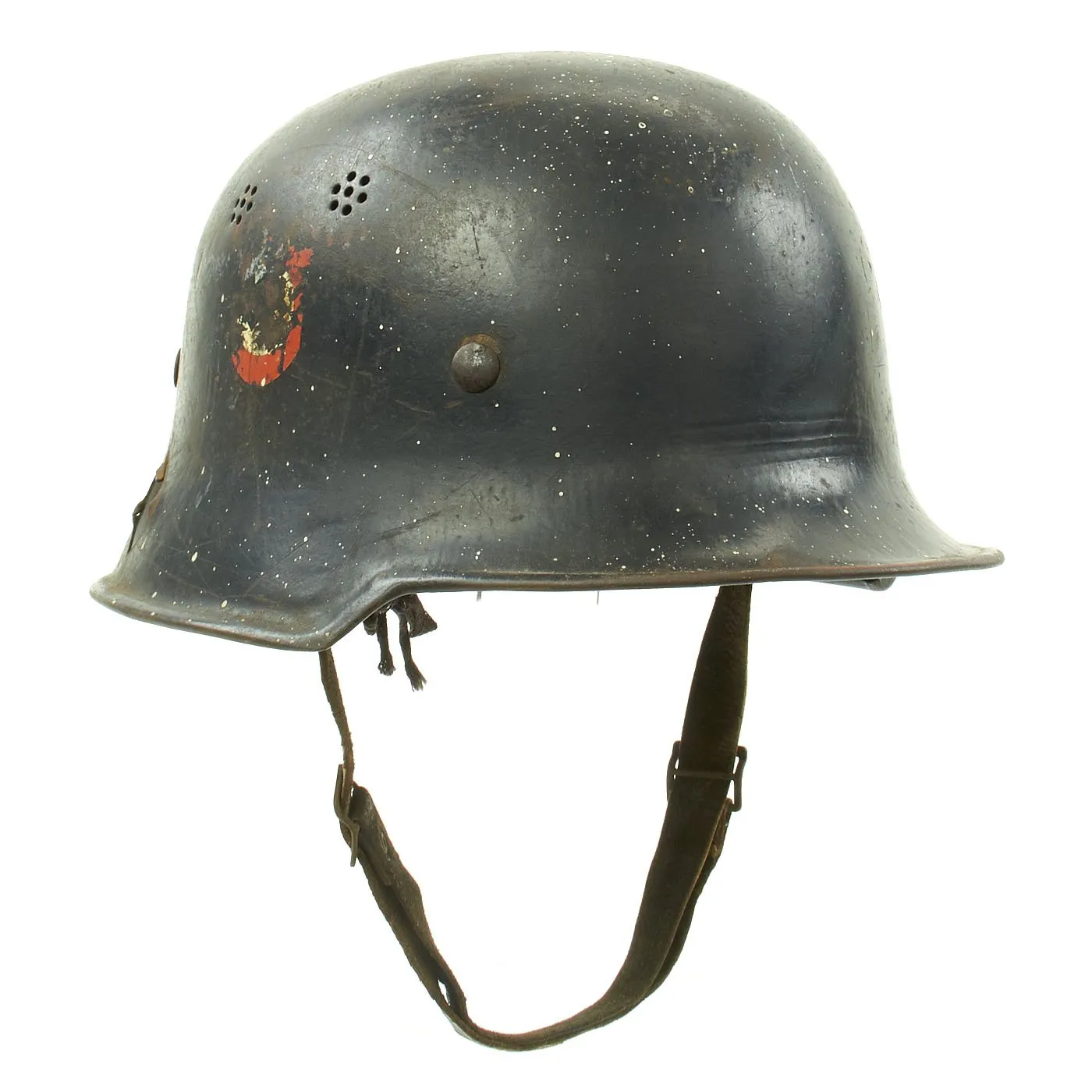 Original German WWII Battle Damaged M34 Square Dip NSDAP Civic Police Steel Helmet