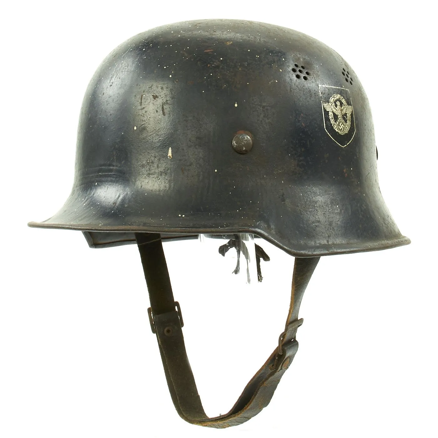 Original German WWII Battle Damaged M34 Square Dip NSDAP Civic Police Steel Helmet