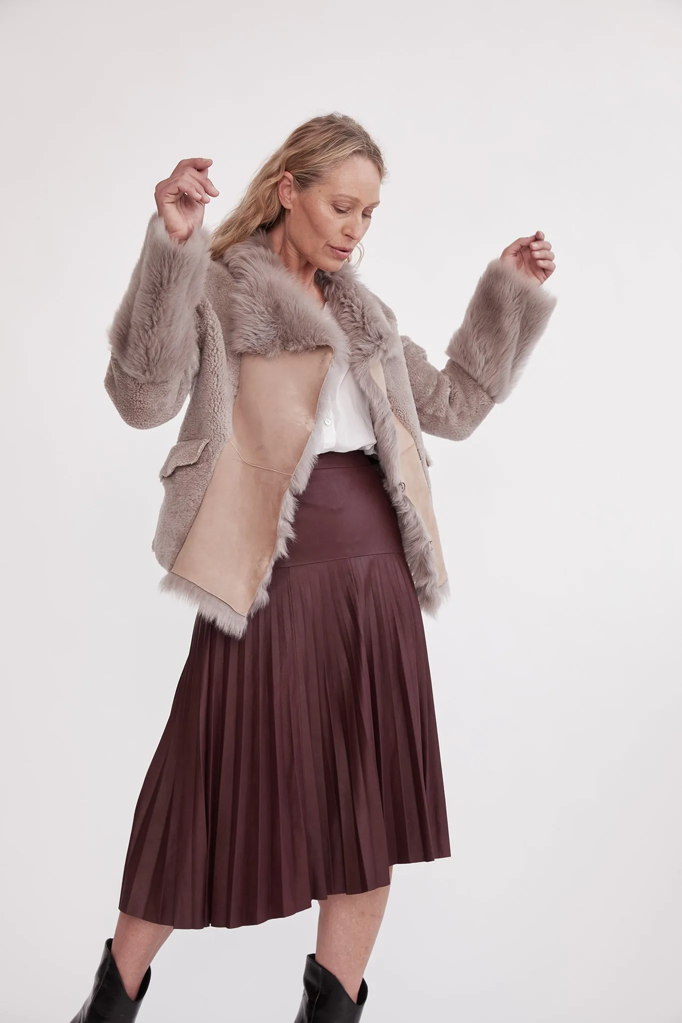 Park Avenue Pleat Skirt Shiraz Leather - SAMPLE