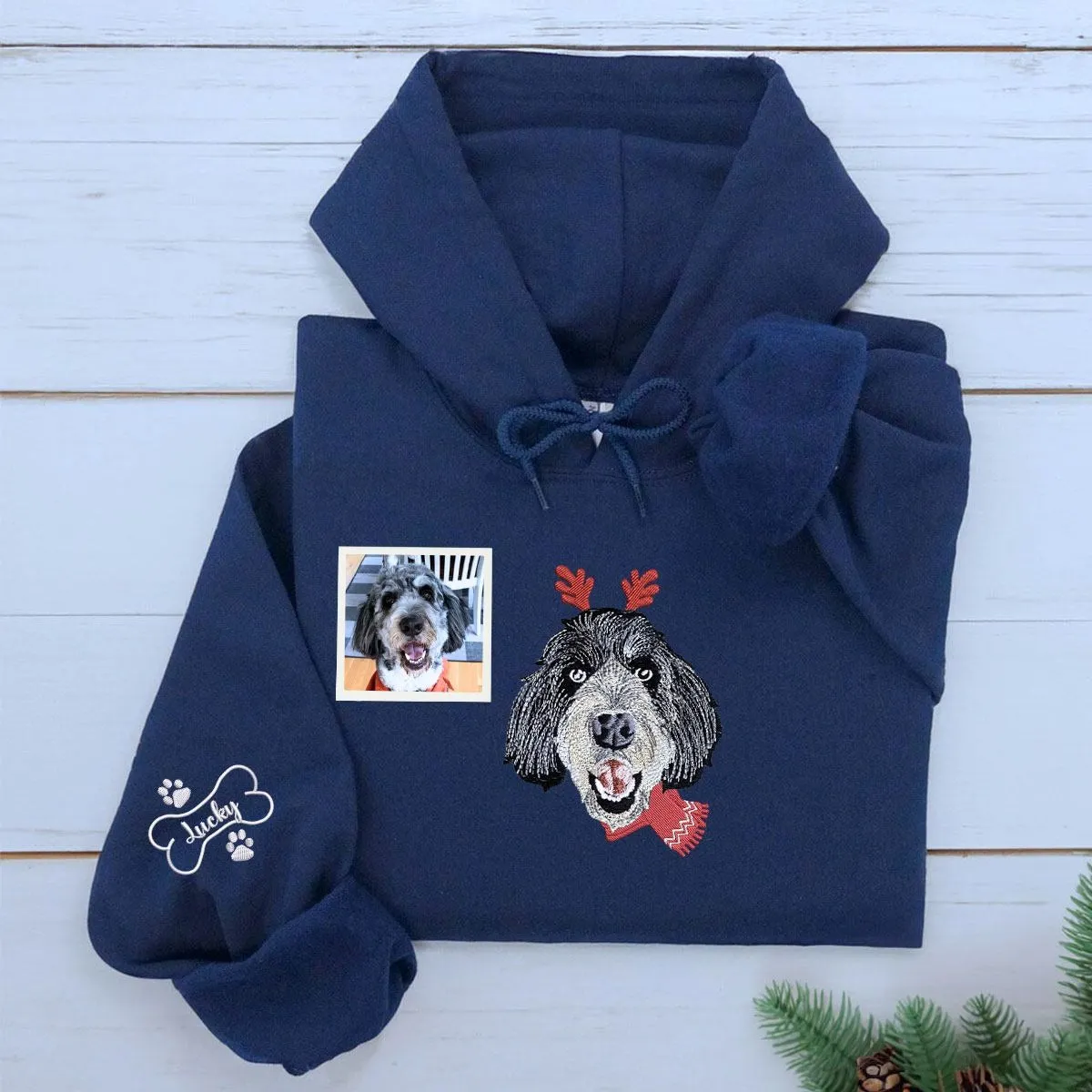 Personalized Cat Christmas Sweatshirt / Hoodie with Embroidered Photo,  Unique Cat Lover Gift