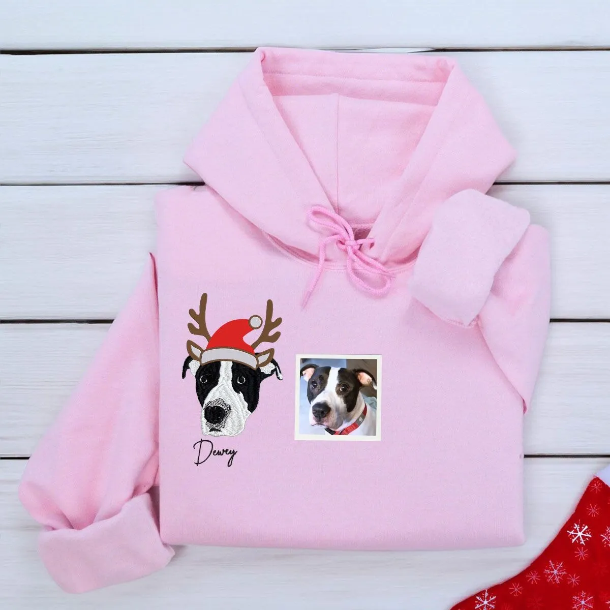 Personalized Cat Christmas Sweatshirt / Hoodie with Embroidered Photo,  Unique Cat Lover Gift