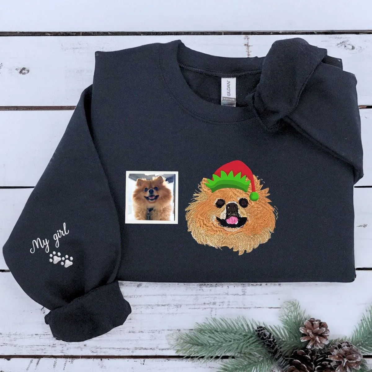 Personalized Cat Christmas Sweatshirt / Hoodie with Embroidered Photo,  Unique Cat Lover Gift