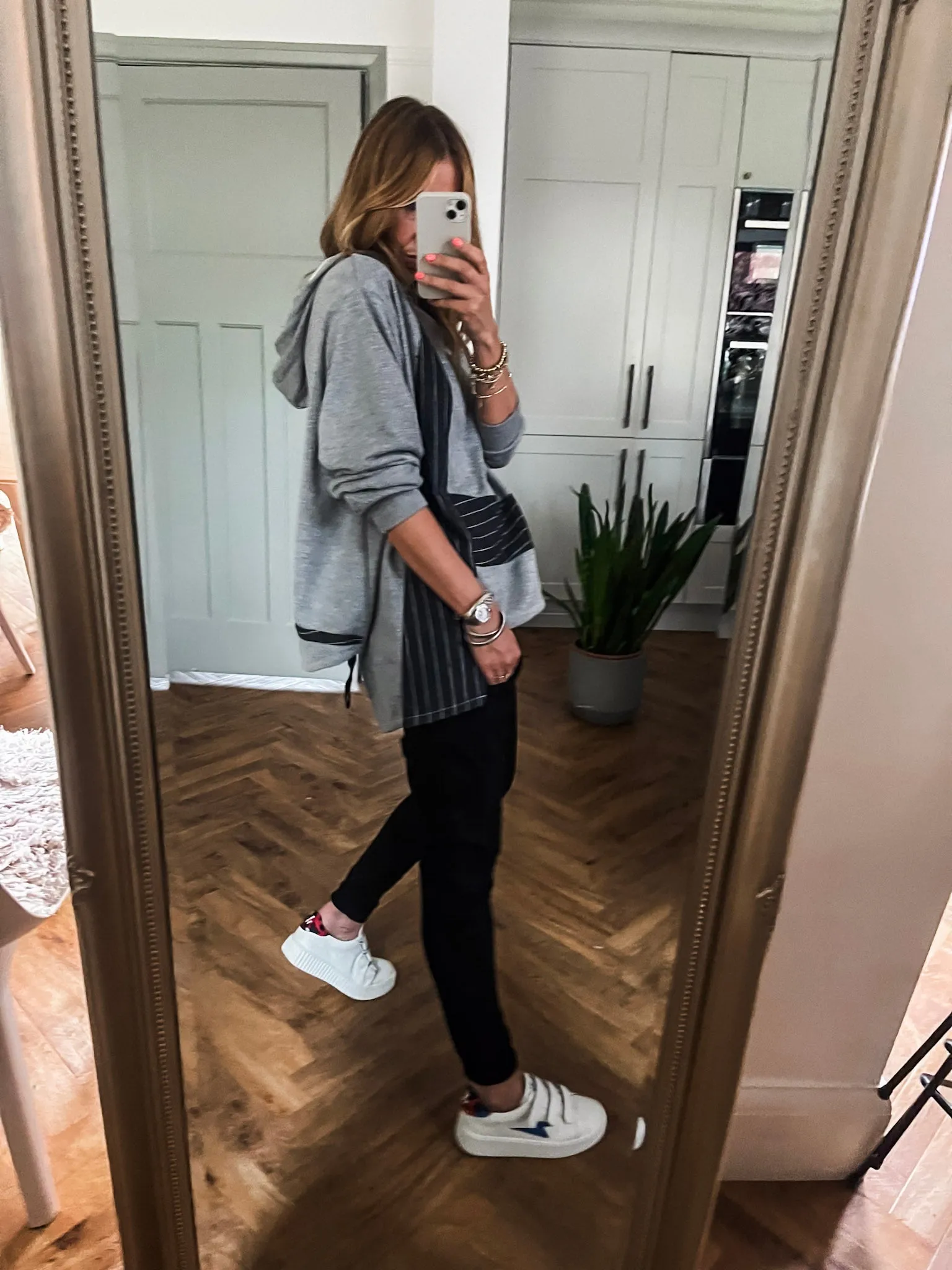 Pinstripe Detailed Jersey Hoodie