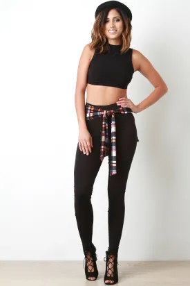 Plaid Shirt Tied Leggings