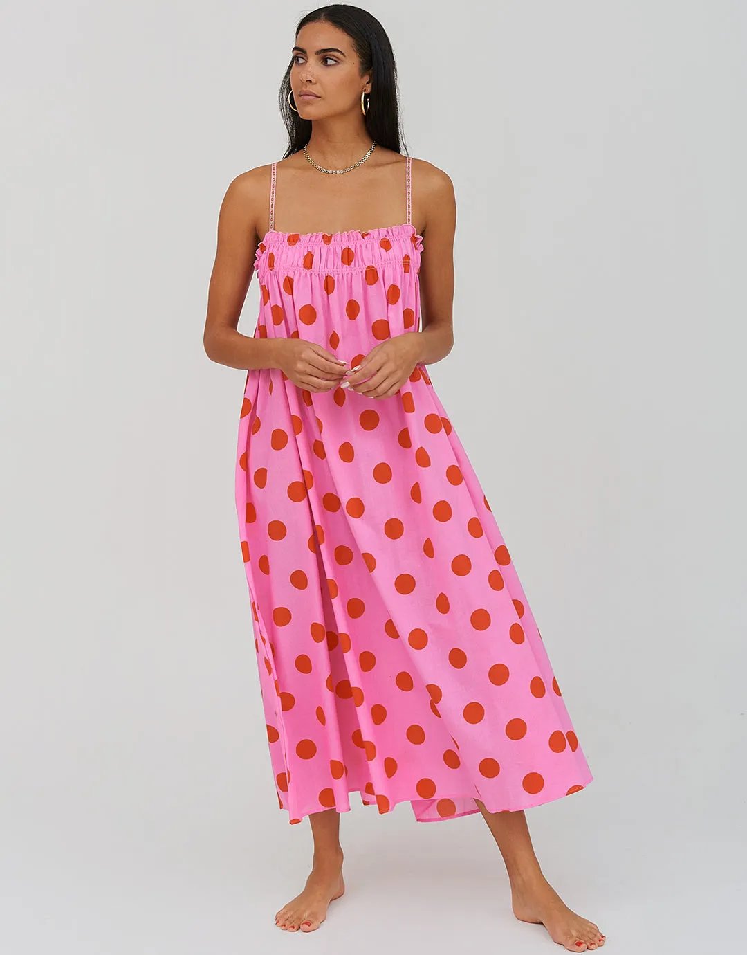 Polka Dot Midi Dress  - Pink