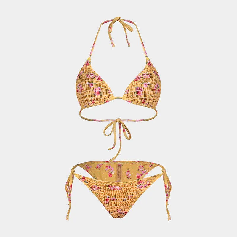 Printed Bikini Three Piece Gauze Skirt Split Sexy Vacation Bikini Swimsuit