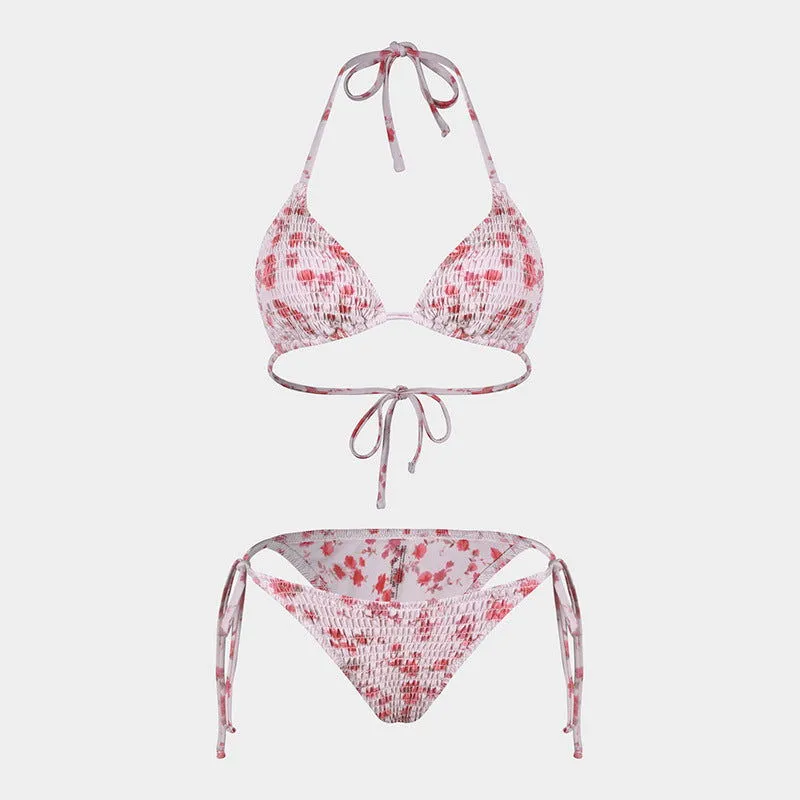 Printed Bikini Three Piece Gauze Skirt Split Sexy Vacation Bikini Swimsuit