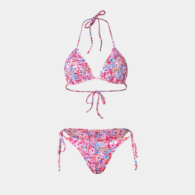 Printed Bikini Three Piece Gauze Skirt Split Sexy Vacation Bikini Swimsuit