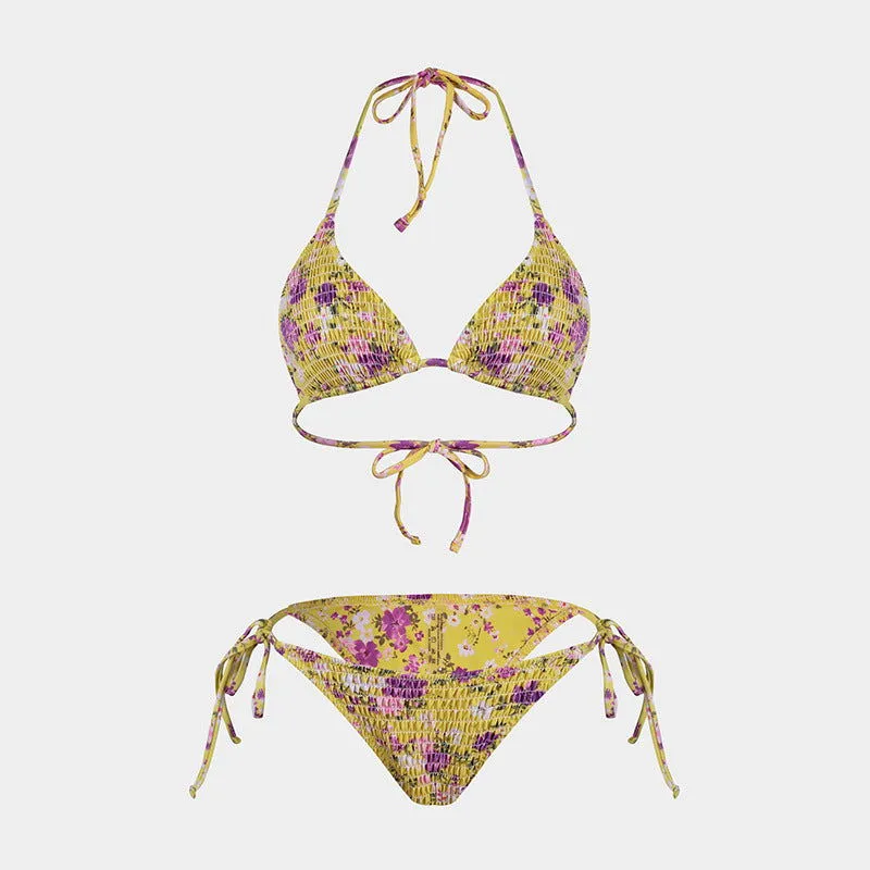 Printed Bikini Three Piece Gauze Skirt Split Sexy Vacation Bikini Swimsuit