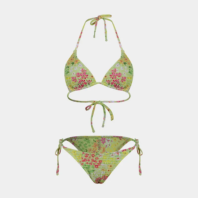 Printed Bikini Three Piece Gauze Skirt Split Sexy Vacation Bikini Swimsuit