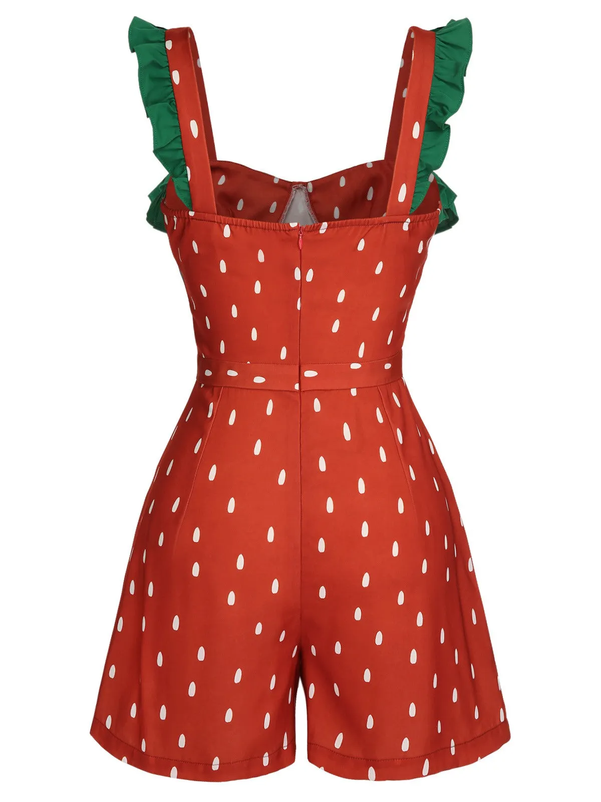 Red 1950s Strawberry Polka Dots Strawberry Straps Romper