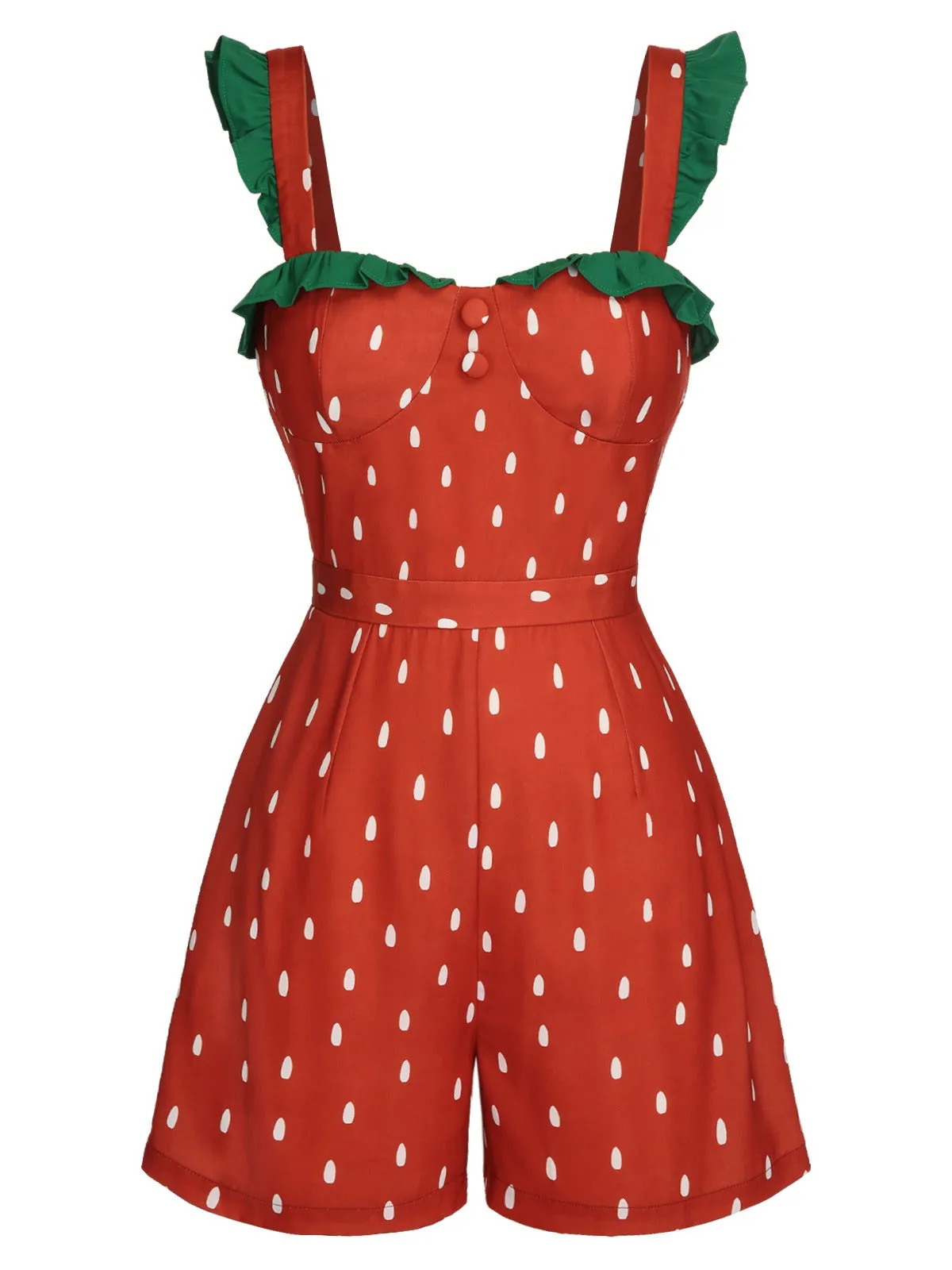 Red 1950s Strawberry Polka Dots Strawberry Straps Romper