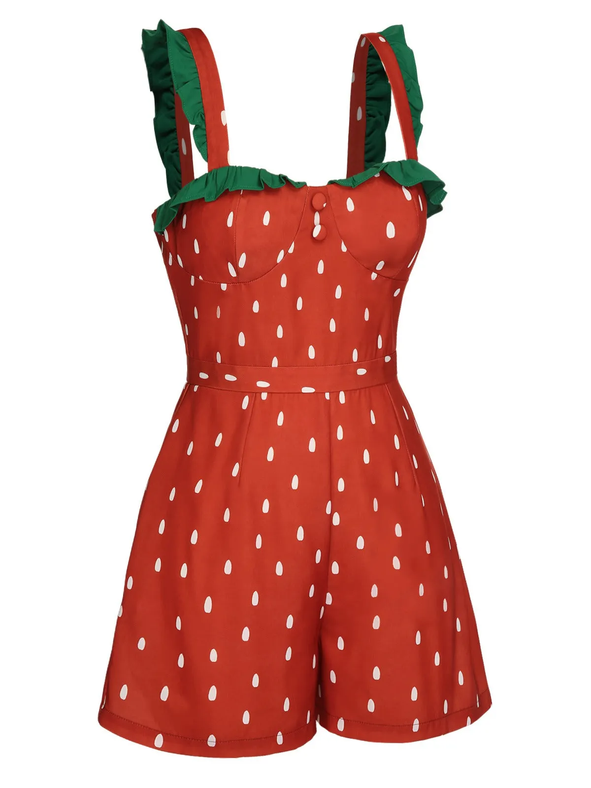 Red 1950s Strawberry Polka Dots Strawberry Straps Romper