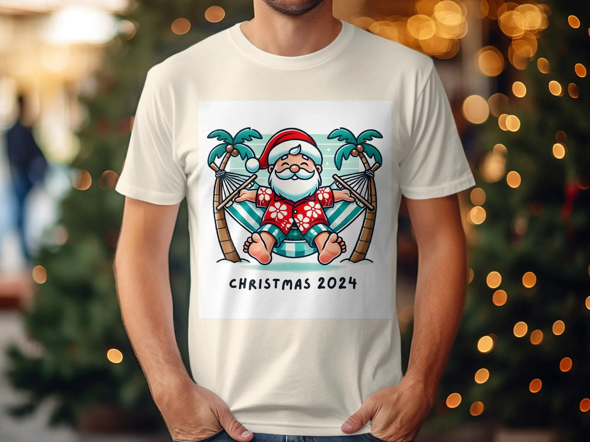 Relaxing Santa in Hammock Christmas 2024 Holiday T-Shirts