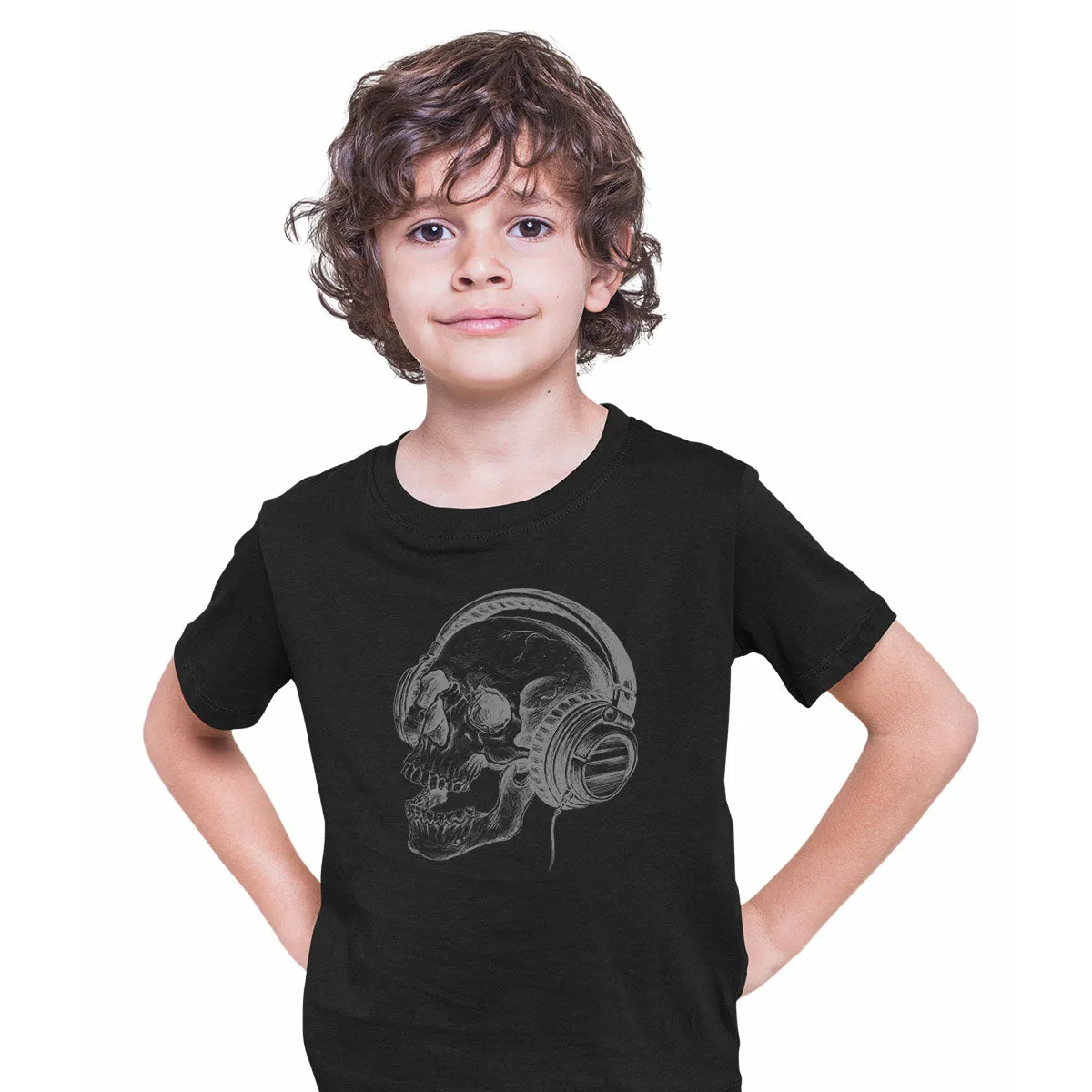 Skull Headphones DTG Printed Band Skeleton Music Retro T-shirt for Kids