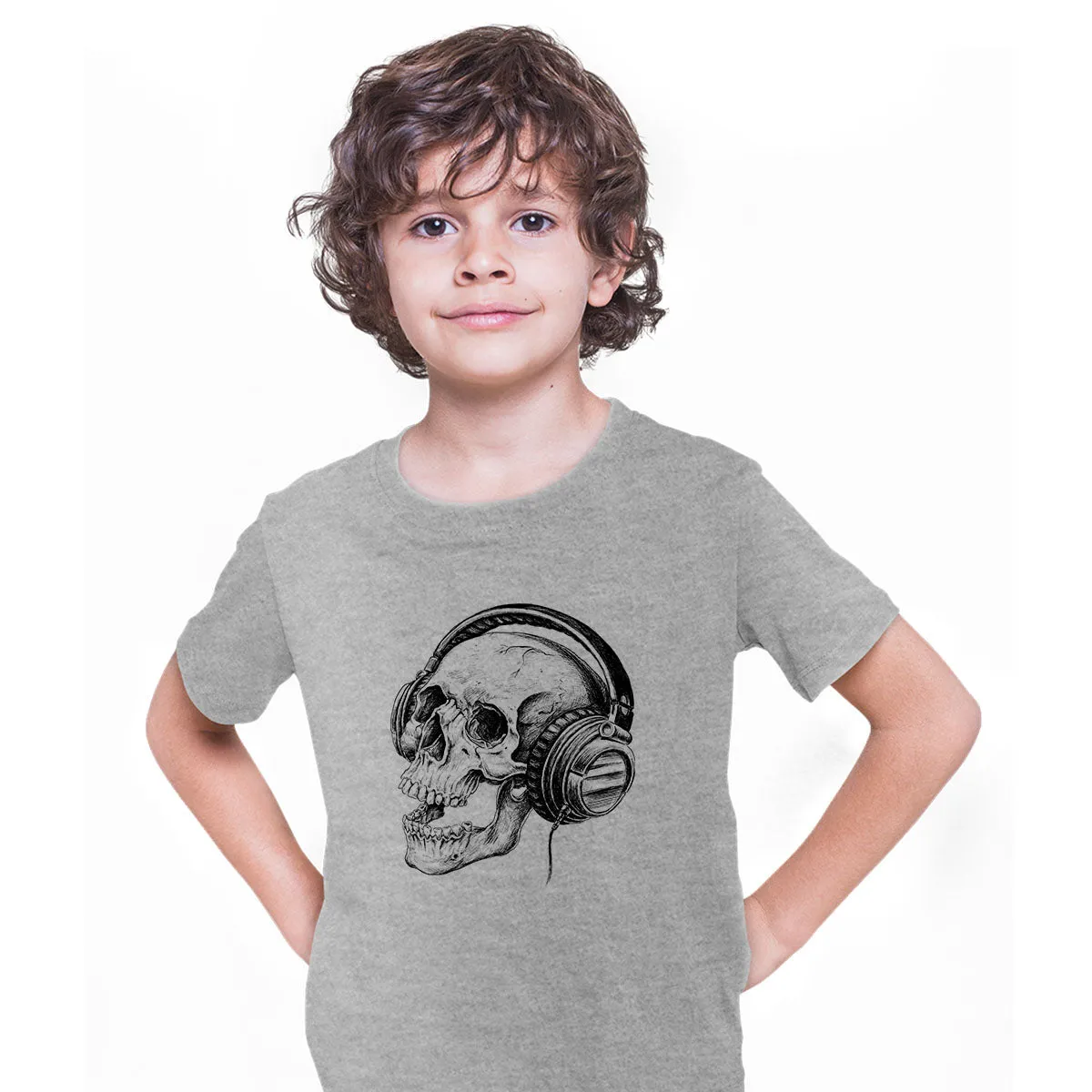 Skull Headphones DTG Printed Band Skeleton Music Retro T-shirt for Kids