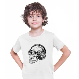 Skull Headphones DTG Printed Band Skeleton Music Retro T-shirt for Kids