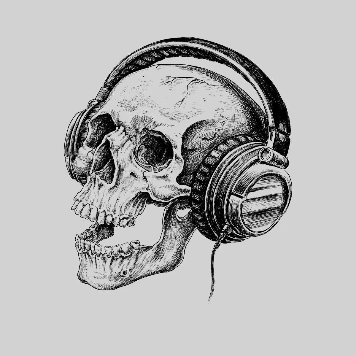 Skull Headphones DTG Printed Mens Tee S-3XL Band Skeleton Music Retro Unisex T-Shirt