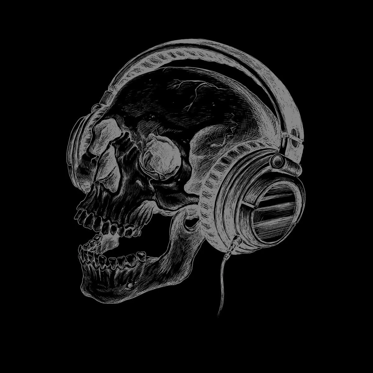 Skull Headphones DTG Printed Mens Tee S-3XL Band Skeleton Music Retro Unisex T-Shirt