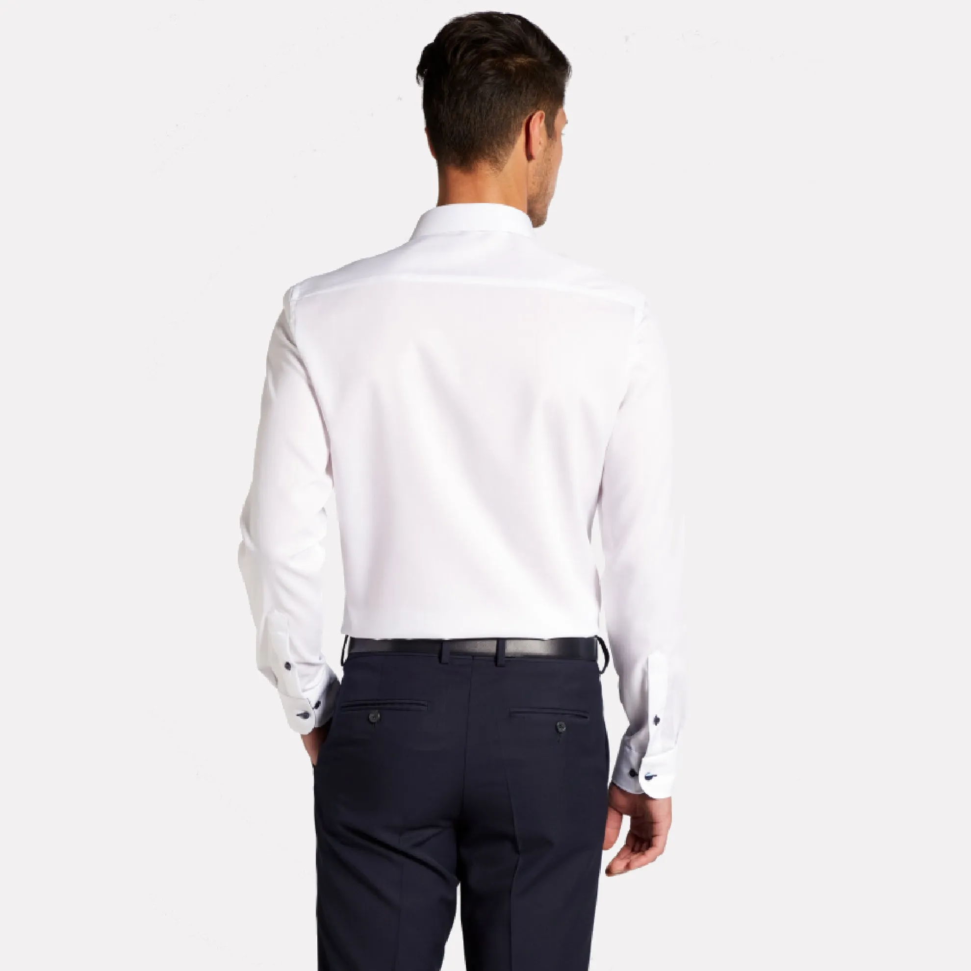 Slim Fit Cutaway Collar Shirt with Contrast Details / White