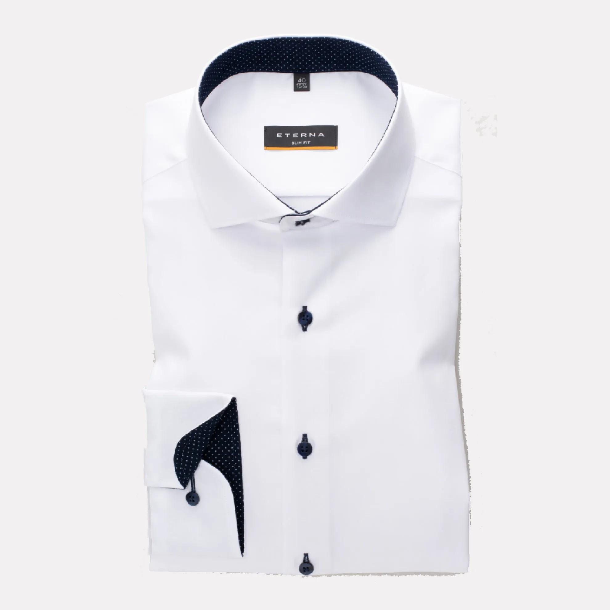 Slim Fit Cutaway Collar Shirt with Contrast Details / White