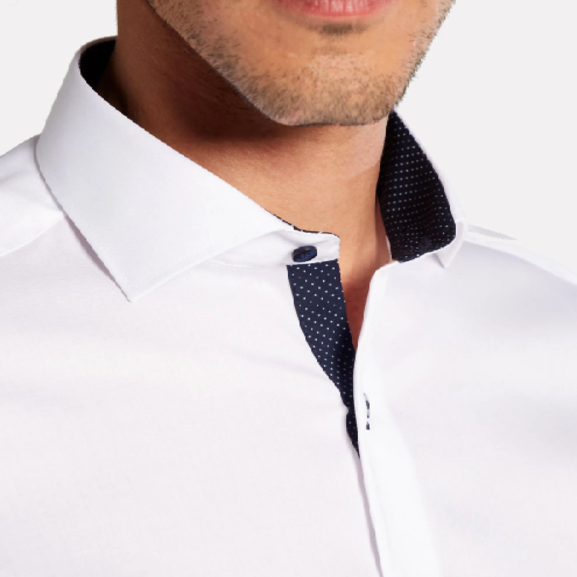 Slim Fit Cutaway Collar Shirt with Contrast Details / White